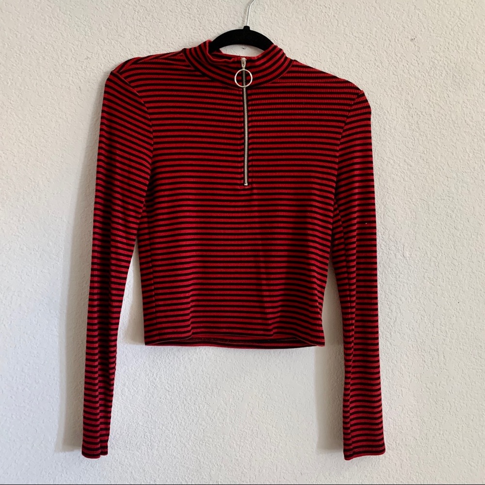 Red Striped Mock Neck Long Sleeve